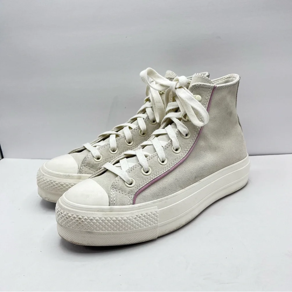 Converse Chuck Taylor Women’s 8.5 Platform High Top Suede Sneakers Pink Piping